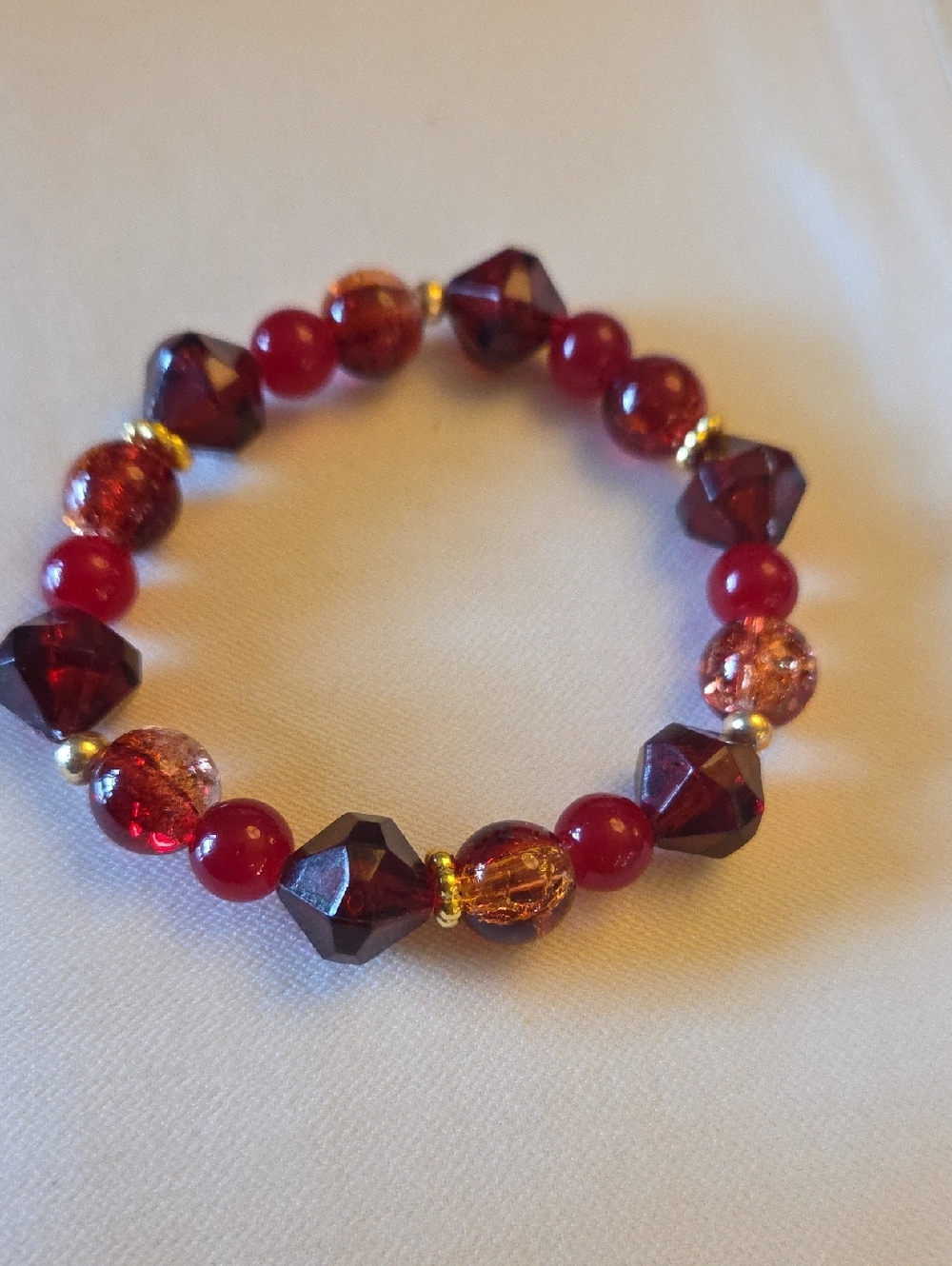 Handmade Red Glass Bead Stretch Bracelet